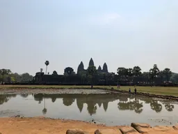 panorama of anchor wat in Siem Reap with a lake in front